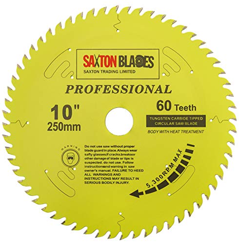 TCT25060TPRO Saxton Professional Range TCT - Hoja de sierra circular (250 mm x 60 T x 30 mm, calibre 16, 20, 25 mm, compatible con Bosch Makita Dewalt etc