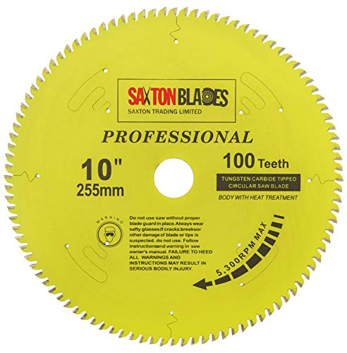 TCT255100TPRO Saxton Professional Range TCT - Hoja de sierra circular (255 mm x 100 T x 30 mm, calibre 16, 20, 25, 25,4 mm) compatible con Anillos de reducción Evolution Bosch Makita Dewalt, etc.