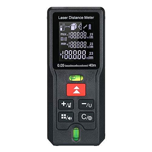 Telémetro láser, HD pantalla LCD con rango distancia de medida 0,05~40m±2.0 mm,IP 54 Prueba de Salpicaduras de Polvo y Agua,Adecuado para Medir Habitaciones,Apartamentos-40m