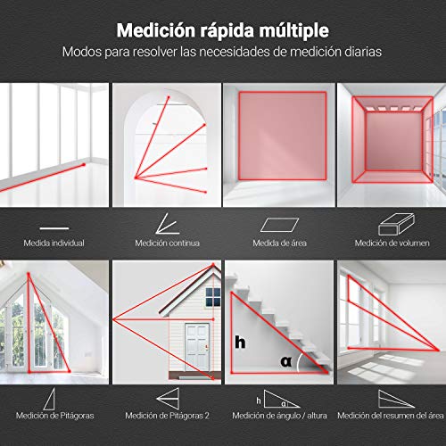 Telémetro láser, Tacklife HD 50m con rango distancia de medida 0,05~50m /±1,5mm, pantalla retroiluminada LCD con 2burbujas de nivel Medidor Láser con función silencio y rápida medición