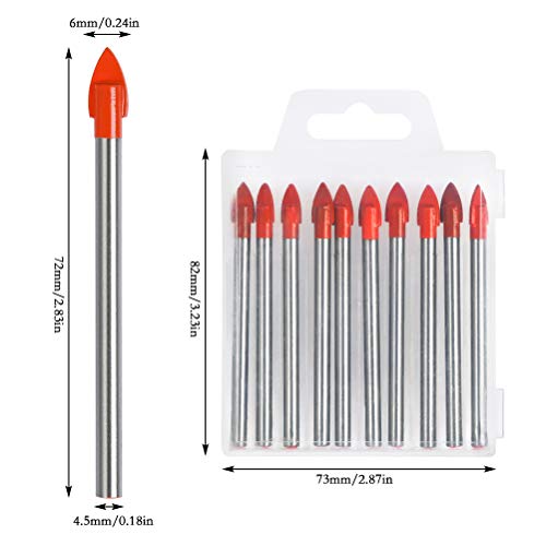 TIMESETL 10 Piezas Taladro de Vidrio Broca de Azulejo con Recubrimiento de Titanio, Broca de Cerámica 6 mm Herramienta de Perforación para Espejo de Azule