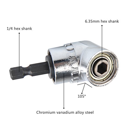 TIMESETL 105 Grado Taladro de ángulo recto 1/4 de pulgada de 6 mm hexagonal Broca de destornillador de socket adaptador de portabrocas