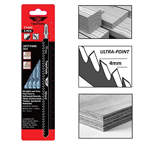 TopsTools JSTT744D T744D T744D - Cuchillas de sierra de corte de madera de 180 mm de largo, limpias y rápidas, compatibles con Bosch, Dewalt, Makita, Milwaukee y muchos más