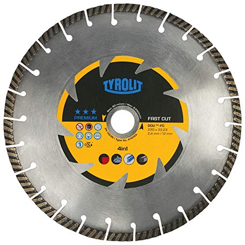 Tyrolit 474753 Premium Sierras Para Corte En Seco, Dcu-Fc 4In1, C6R, 230Mm X 2.4Mm X 22.23Mm, 9Mm Altura De Segmento