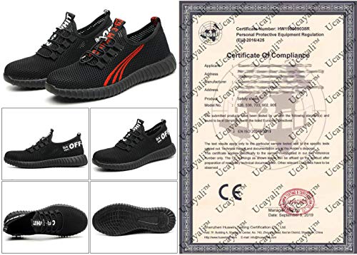 Ucayali Zapatos de Seguridad Hombre Ligeros Antiestaticos ESD Flexibles Calzados de Proteccion Safetoe Comodos Ligeras Zapatillas de Seguridad de Trabajo Anti Deslizante Verano(023 Negro, 41 EU)