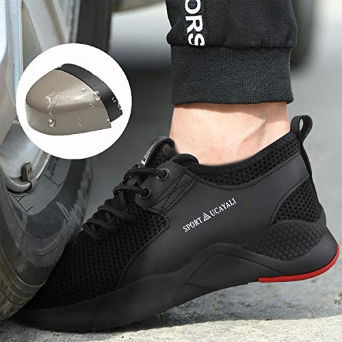 Ucayali Zapatos de Seguridad Hombre Trabajo Comodos Ligeros Transpirables Zapatillas Trabajo Seguridad Deportivo Punta de Acero para Electricista Soldador Construccion Verano(025 Negro, 42 EU)