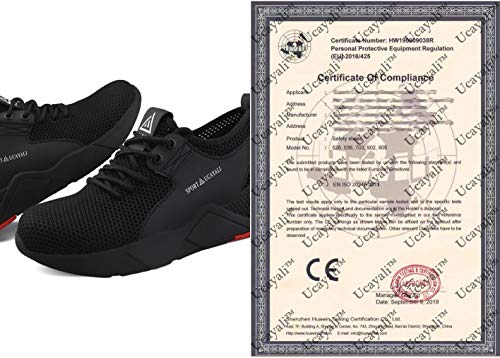 Ucayali Zapatos de Seguridad Hombre Trabajo Comodos Ligeros Transpirables Zapatillas Trabajo Seguridad Deportivo Punta de Acero para Electricista Soldador Construccion Verano(025 Negro, 42 EU)