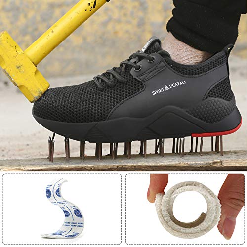 Ucayali Zapatos de Seguridad Hombre Trabajo Comodos Ligeros Transpirables Zapatillas Trabajo Seguridad Deportivo Punta de Acero para Electricista Soldador Construccion Verano(025 Negro, 42 EU)