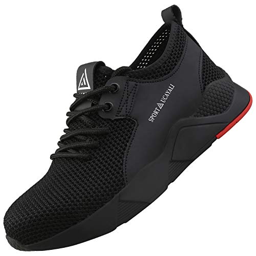 Ucayali Zapatos de Seguridad Hombre Trabajo Comodos Ligeros Transpirables Zapatillas Trabajo Seguridad Deportivo Punta de Acero para Electricista Soldador Construccion Verano(025 Negro, 42 EU)