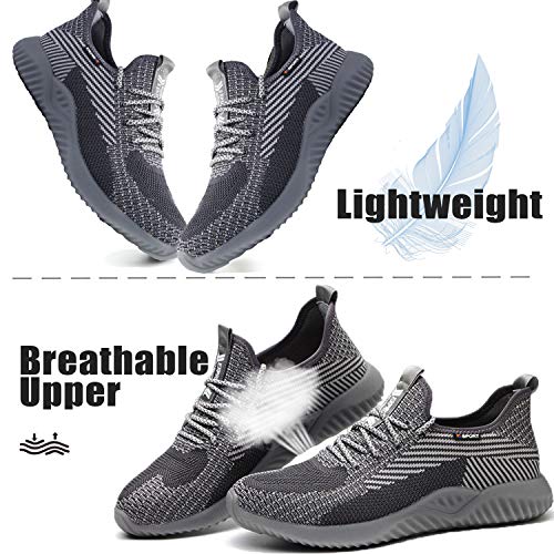 Ucayali Zapatos de Seguridad Hombre Trabajo Comodos Ligeros Transpirables Zapatillas Trabajo Seguridad Deportivo Punta de Acero para Electricista Soldador Construccion Verano(014 Gris, 43 EU)