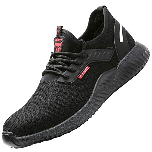 Ucayali Zapatos de Seguridad Hombre Trabajo Comodos Ligeros Transpirables Zapatillas Trabajo Seguridad Deportivo Punta de Acero para Electricista Soldador Construccion Verano(015 Negro, 42 EU)