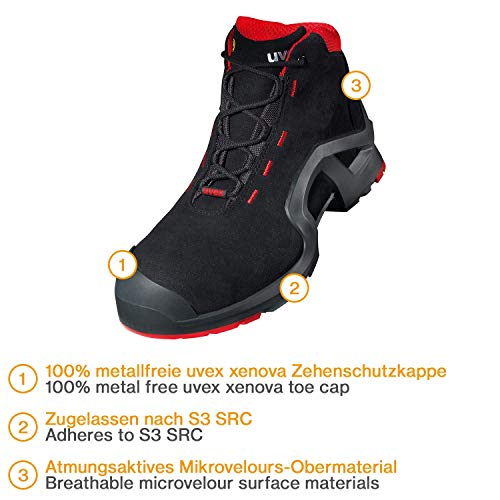 Uvex 1 X-tended Support Bota de Seguridad S3 SRC | Zapato Profesional de Trabajo | Punta Antiaplastamiento de Composite | Negro