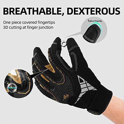 Vgo 1 Par Guantes de Trabajo de Cuero Sintético de Alta Resistencia, Guantes Mecánicos contra Impactos, Alta Destreza, Reducción de Vibraciones, Pantalla Táctil (10/XL, Negro, SL8849)