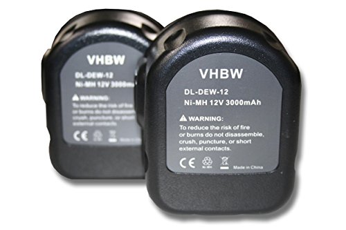 vhbw 2x Ni-MH batería 3000mAh (12V) para herramientas DE9075, Dewalt DW9071, Rems máquinas de prensa por Dewalt 152250-27, 397745-01, DC9071, DE9037.