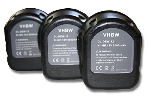 vhbw 3x Ni-MH batería 2000mAh (12V) para herramientas DW9074 Dewalt DE9071, Rems máquinas de prensa por Dewalt DC9071, DE9037, DE9071, DE9074.