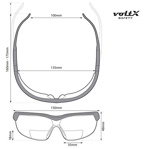 voltX 'GT Adjustable' (2020 Model) Gafas de Seguridad de Lectura bifocales adjustables, (Transparente dioptria +1.0) Certificado CE EN166FT, Lentes UV 400 + Estuche de Seguridad rígido con bisagras