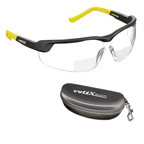 voltX 'GT Adjustable' (2020 Model) Gafas de Seguridad de Lectura bifocales adjustables, (Transparente dioptria +1.0) Certificado CE EN166FT, Lentes UV 400 + Estuche de Seguridad rígido con bisagras