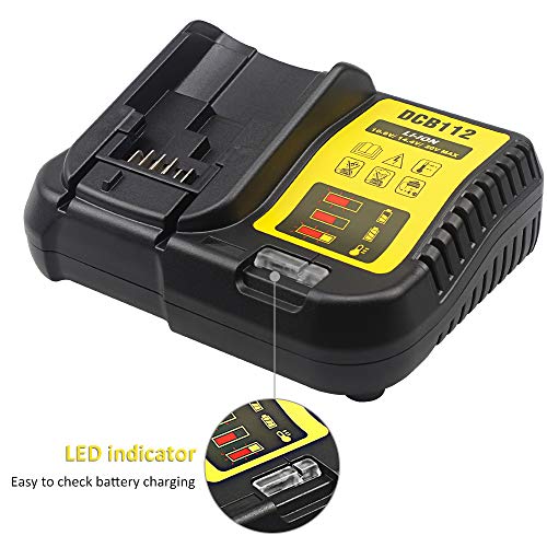 waitley Cargador de batería DCB112 para Dewalt 10.8V 14.4V 18V 2A baterías de Ion de Litio