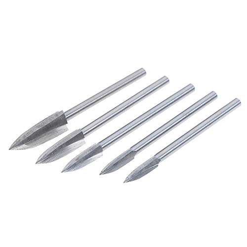 White Steel Knife Point Shape Wood Carving and Engraving Drill Bit Set,for DIY, Metal Polishing, Engraving, Drilling, 5PCS
