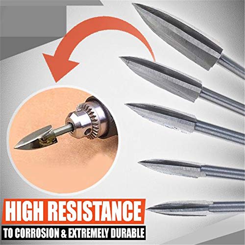 White Steel Knife Point Shape Wood Carving and Engraving Drill Bit Set,for DIY, Metal Polishing, Engraving, Drilling, 5PCS