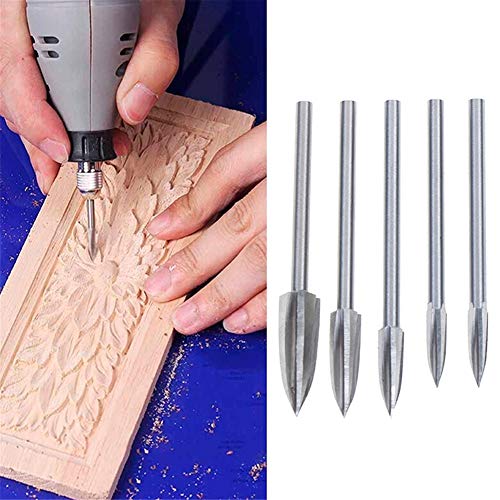 White Steel Knife Point Shape Wood Carving and Engraving Drill Bit Set,for DIY, Metal Polishing, Engraving, Drilling, 5PCS