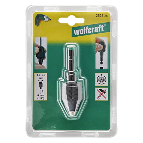 Wolfcraft 2625000 2625000-1 portabrocas de acción rápida de 0,5-6,5mm para atornilladores de batería con conexión hexágonal, 0.5-6.5mm