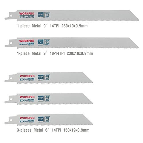 WORKPRO 10 Piezas de Hoja de Sierra Sable para Madera y Metal Compatible con Bosch, Black & Decker, Makita, Dewalt(150mm,230mm de largo ; 6/10/14/18 TPI),con caja plástica