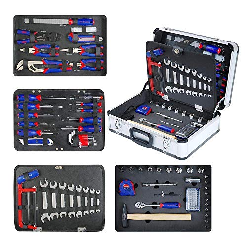 WORKPRO 119 PC Maletín de Herramientas Completas Caja Metálica Aluminio de Herramientas Universales Kit Versátil Herramientas Portátil para Reparaciones Diarias, Perfecto Hogar y Oficina