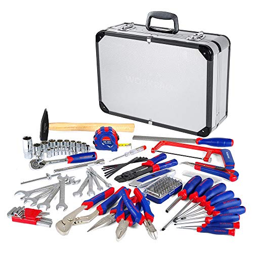 WORKPRO 119 PC Maletín de Herramientas Completas Caja Metálica Aluminio de Herramientas Universales Kit Versátil Herramientas Portátil para Reparaciones Diarias, Perfecto Hogar y Oficina