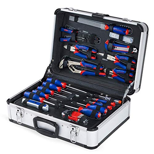 WORKPRO 119 PC Maletín de Herramientas Completas Caja Metálica Aluminio de Herramientas Universales Kit Versátil Herramientas Portátil para Reparaciones Diarias, Perfecto Hogar y Oficina