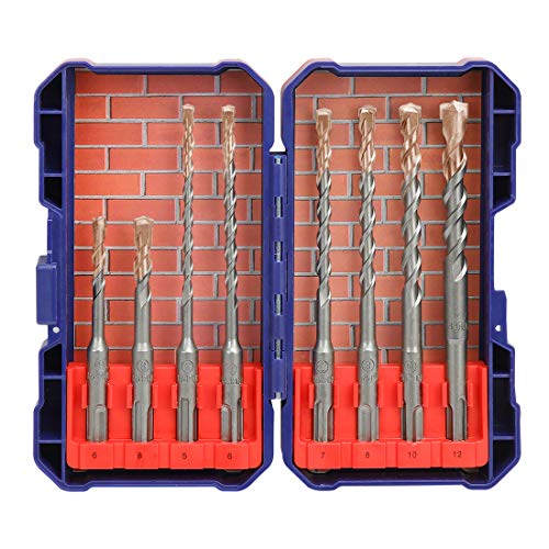 WORKPRO 8 Piezas Juego de Brocas SDS Plus, Taladro SDS, Caja de Transporte，Brocas Ø 5/6/7/8/10/12 mm para Ladrillos, Hormigón, Piedras y Cemento