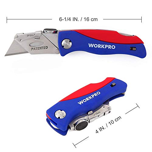 WORKPRO Cutter Plegable,Cuchillo Multiuso, Navaja Táctica Cambio Rápido con 5 Hojas, Mecanismo de Bloqueo