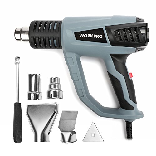 WORKPRO Pistola de Aire Caliente Decapadora Profesional 2000W 230V/50Hz Cable de 2m con 6 Accesorios 50-400-600℃ 250-500 L/min