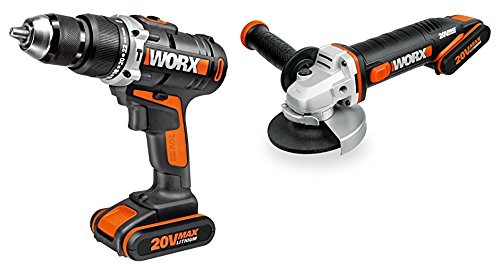 WORX PACK TALADRO PERCUTOR WX372 + AMOLADORA 115MM WX800 A BATERIA 20V 2. 0A LI-ION (2 BATERIAS)