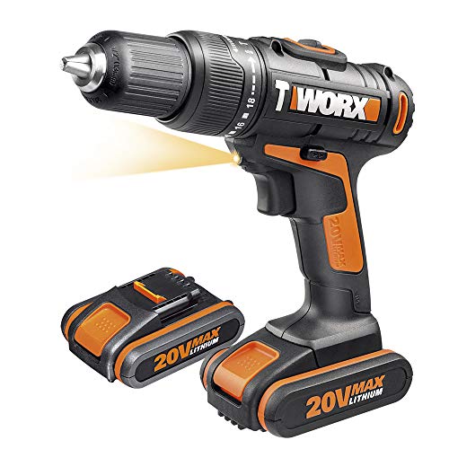 Worx WX371.5 Taladro Percutor 20V 2,0Ah 2Bat + Caja con 55 Herramientas, Negro, Única