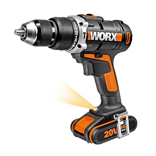 Worx WX372 - Taladro percutor compacto de 20 V, 2,0 Ah, 50 Nm, con 2 baterías de 2.0Ah