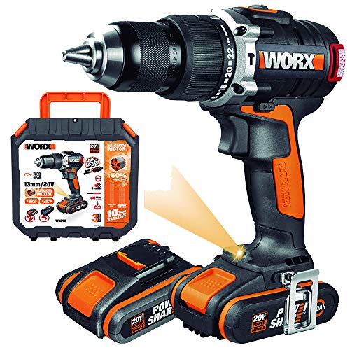 WORX WX373 Taladro percutor con 2 baterías de 2.0 Ah y Cargador, sin escobillas, 20 W, 20 V, Negro