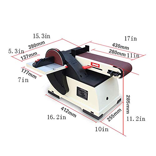 WXH Máquina combinada de Acabado de Banco de lijadora de Doble Eje, Correa de 4"x 16", Disco de 7.8", Motor de inducción automático de 500W 1450 RPM, Mesa Ajustable en 45 °