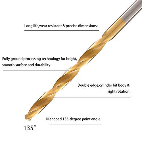 Xinzistar - Juego de 13 brocas HSS M35 cobalto, con revestimiento de titanio, herramientas de perforación de vástago recto para metal endurecido, acero y madera de plástico (1,5-6,5 mm)