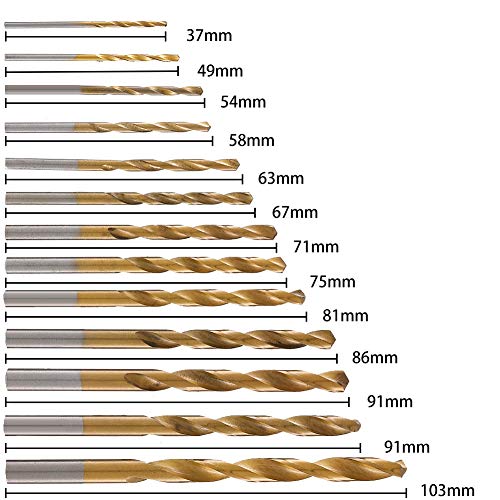 Xinzistar - Juego de 13 brocas HSS M35 cobalto, con revestimiento de titanio, herramientas de perforación de vástago recto para metal endurecido, acero y madera de plástico (1,5-6,5 mm)