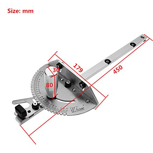 Xueliee - Medidor de inglete de ángulo de 0-90 grados, 450 mm, acero inoxidable universal (Gauge123)