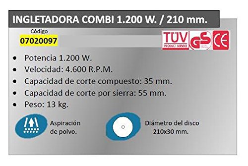 YAMATO 7020097 Ingletadora Combi 1200 W / 210 mm, 220 V, gris
