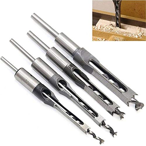 YOUZHA 4Pcs Brocas de taladro cuadrado para carpintería Juego de cinceles de mortaja de madera Juegos de brocas de cincel para carpintería Juegos de sierra de taladro para carpintería con giro D