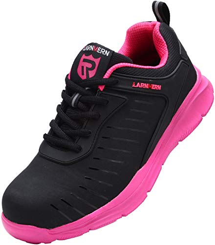 Zapatillas de Seguridad Mujer/Hombre DY-112, Zapatos de Trabajo con Punta de Acero Ultra Liviano Suave y cómodo Transpirable, Brillante Negro, 40 EU