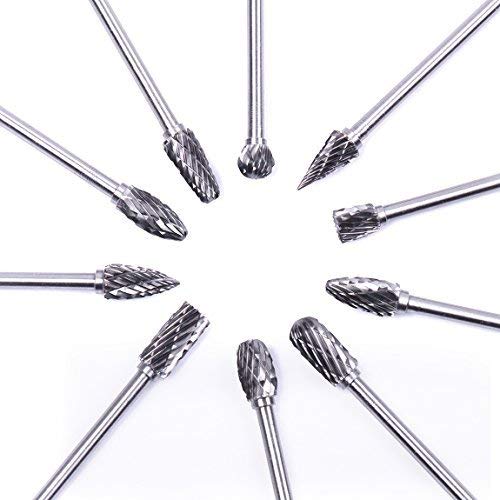 ZJN-JN Brocas, 10pcs 1/8" Vástago de acero de tungsteno carburo sólido Rotary Archivos diamante rebabas Conjunto adapta a la herramienta rotatoria de perforación for trabajar la madera Talla de grabad