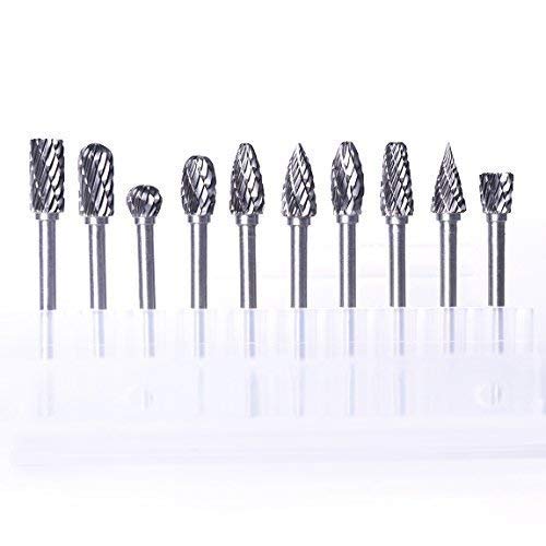 ZJN-JN Brocas, 10pcs 1/8" Vástago de acero de tungsteno carburo sólido Rotary Archivos diamante rebabas Conjunto adapta a la herramienta rotatoria de perforación for trabajar la madera Talla de grabad
