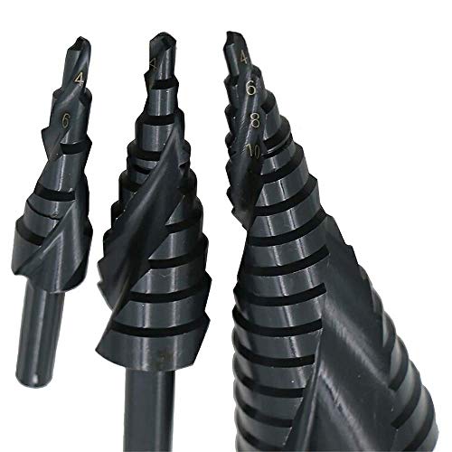 ZJN-JN Brocas, 3 piezas de titanio Bit Paso Taladro Set, 4-12/4-20/4-32mm acero HSS de alta velocidad Cono recto Groove agujero triángulo vástago de perforación del agujero de corte de plástico, m