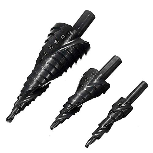 ZJN-JN Brocas, 3 piezas de titanio Bit Paso Taladro Set, 4-12/4-20/4-32mm acero HSS de alta velocidad Cono recto Groove agujero triángulo vástago de perforación del agujero de corte de plástico, m