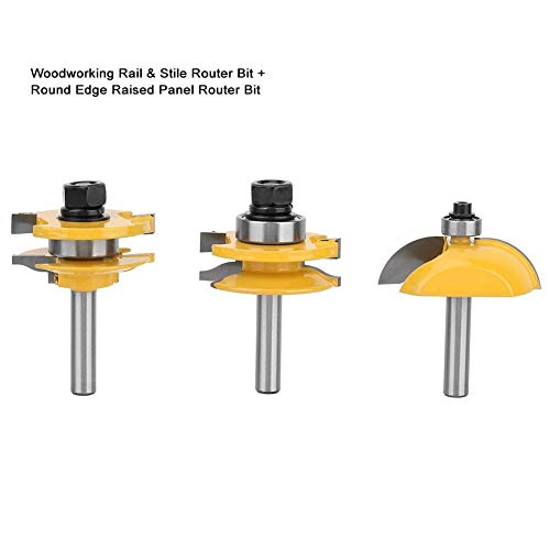 ZJN-JN Brocas Fresas 3pcs / set de 8 mm Marco de la caña de la madera de la puerta Rail & Stile + Raised Panel Router Bit Fresas de corte