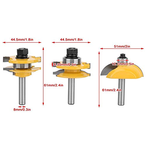 ZJN-JN Brocas Fresas 3pcs / set de 8 mm Marco de la caña de la madera de la puerta Rail & Stile + Raised Panel Router Bit Fresas de corte